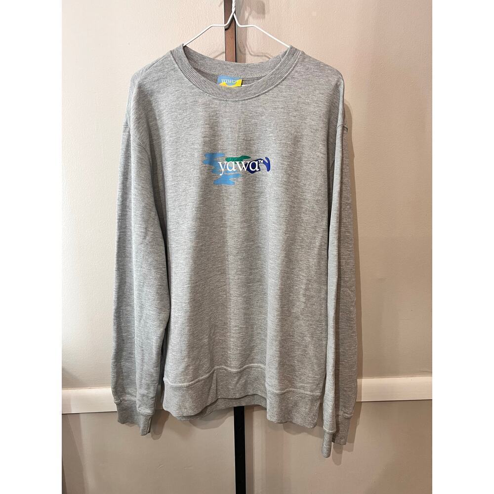 ☀️Yawa Gray Long Sleeve Crewneck Logo Pullover Sweatshirt Size L - Picture 2 of 8